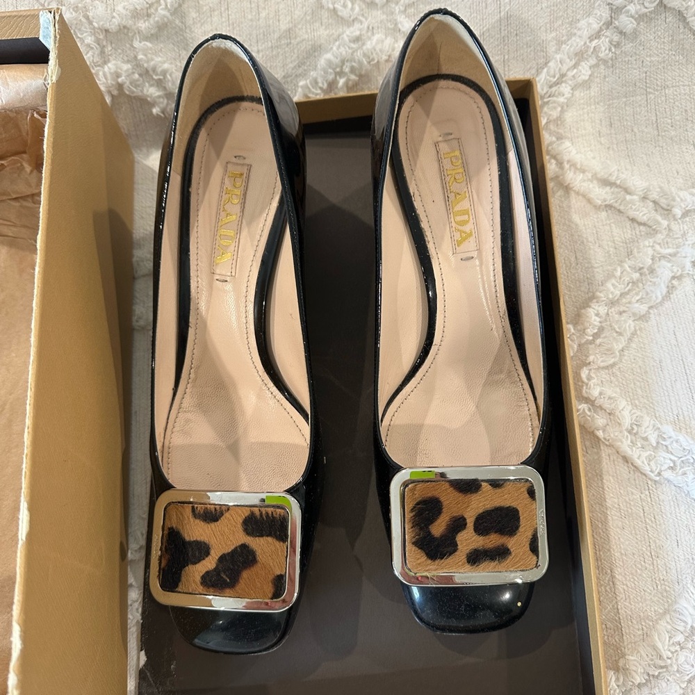 Prada Black and Leopard Print Women's Shoes